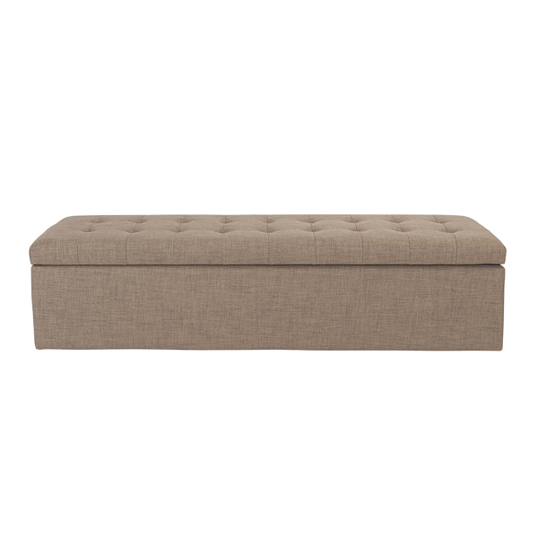 Banc coffre en bois avec revêtement tissu taupe VATICAN